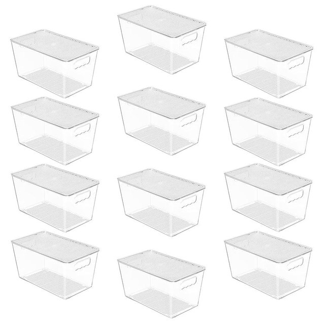 Vtopmart 12 Pack Clear Stackable Storage Bins with Lids, Medium Plastic Containers with Handle for Pantry Organizer and Storage,Perfect for Kitchen,Fridge,Cabinet, Closet,Bathroom Organization
