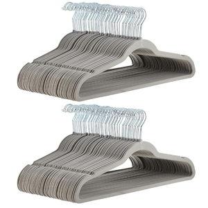 Slim, Velvet, Non-Slip, Durable Suit Clothes Hangers, Gray/Silver, Pack of 100