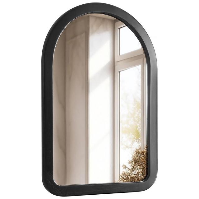 Black Arched Mirror 24 x 36 Inch,Wood Bathroom Tempered Wall Mirror with Wood Frame,Round Corner Arch Farmhouse Wooden Vanity Mirror for Living Room,Entryway or Bedroom