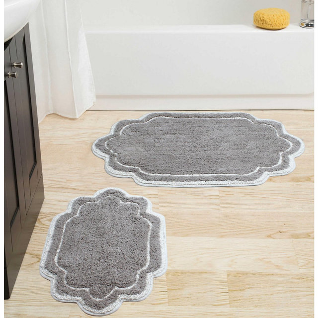 Set of 2 Allure Collection Grey Cotton Tufted Bath Rug Set - Home Weavers
