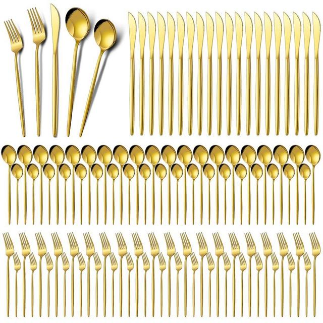 200 Pieces Gold Silverware Set Stainless Steel Flatware Set Cutlery Set with Knives Spoons and Forks Set Portable Reusable Gold Utensils Set for Home Restaurant Apartment and Kitchen, Service for 40