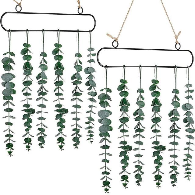 2 Pieces Eucalyptus Wall Hanging Artificial Eucalyptus Fake Plant Wall Decor Christmas Decor Greenery Vine Decoration Boho Home for Apartment Bedroom Living Room