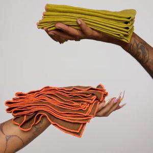 Linen Napkin Set of 6 - Citron (with pink stitching)