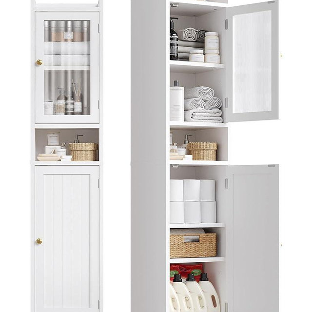 Homkdom 69" Bathroom Storage Cabinet, 6 Tier Tall Bathroom Cabinet with 2 Doors,Linen Cabinet for Bathroom, Living Room, Entryway, Adjustable Shelves & Metal Feets, Space Saving, White