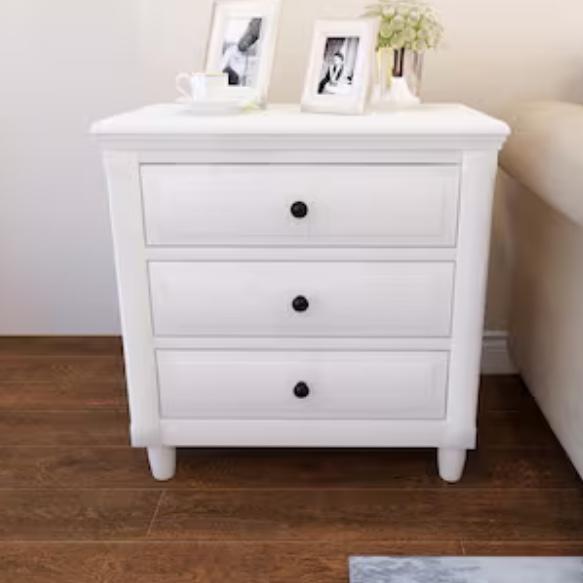 3 drawer white nightstand storage wood cabinet 28 in. H x 28 in. W x 17 in. D