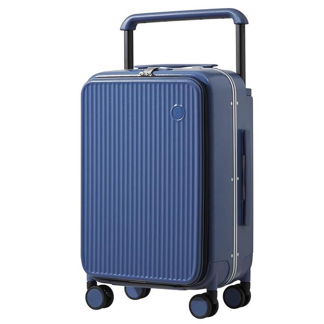 mixi Carry On Luggage 20'' Suitcase with Front Laptop Pocket, Wide Handle Rolling Travel Suitcases PC Hardshell with Aluminum Frame Spinner Wheels & TSA Lock, Striped Sapphire Blue