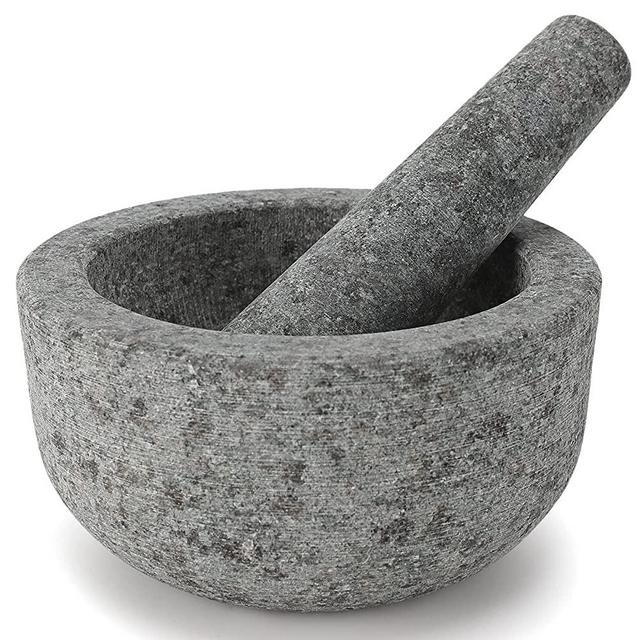 Mortar and Pestle, 6.5 Inch 7 Lb Large Size Granite Mortar & Pestle Natural Stone Grinder for Spices, Seasonings, Pastes, Pestos and Guacamole, Unpolished