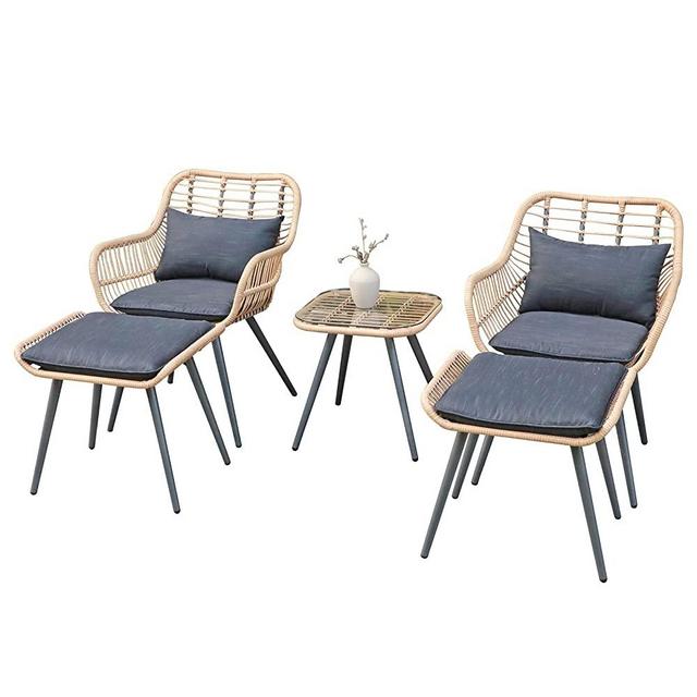 JOIVI 5 Piece Outdoor Patio Furniture Set, PE Rattan Wicker Small Patio Set Porch Furniture, Cushioned Patio Chairs with Ottomans and Side Table