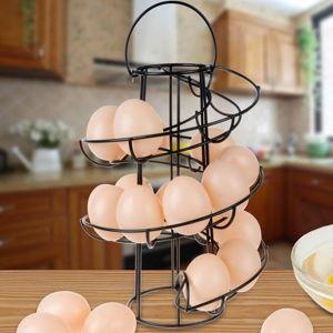 Egg Skelter Deluxe Modern Spiraling Dispenser Rack - Freestanding Wire Chicken Egg Storage Organizer Display Holder Basket for Countertop Kitchen,Black