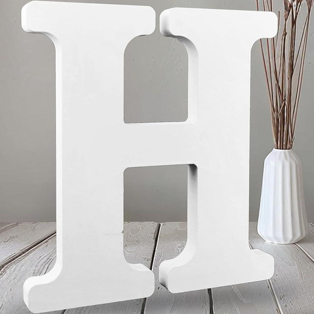 AOCEAN 12 Inch White Big Wood Letters Unfinished Wooden Letters for Wall Decor Decorative Standing Letters Slices Sign Board Decoration for Craft Home Party Projects (H)