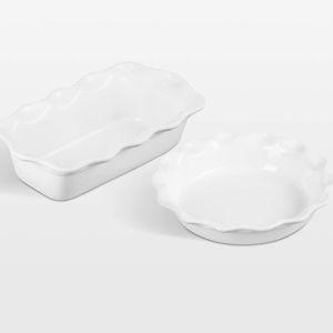 Le Creuset Chambray Fluted Ceramic Pie Dish and Loaf Pan Set | Crate & Barrel