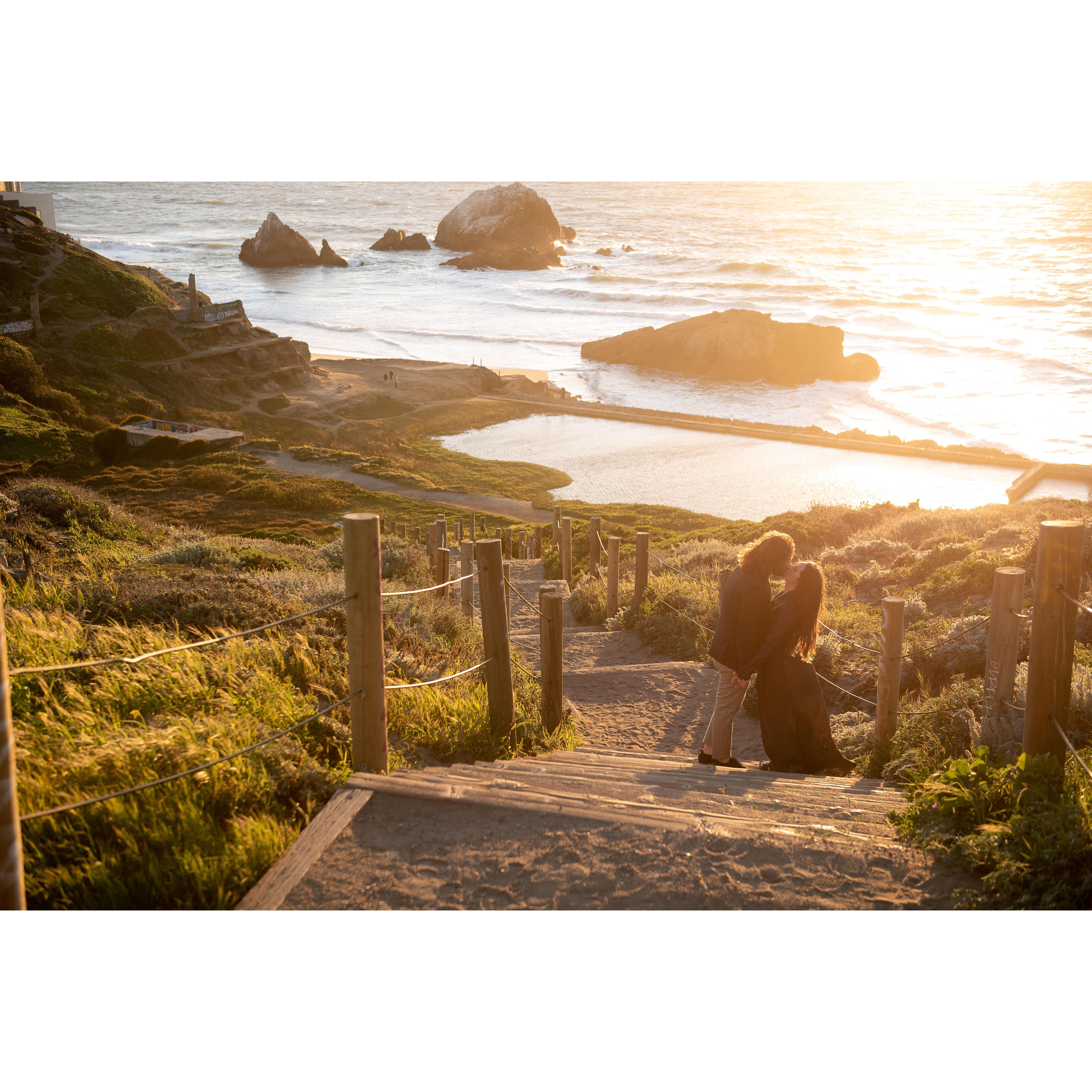 Engagement photos taken at Sutro Baths in San Francisco.
