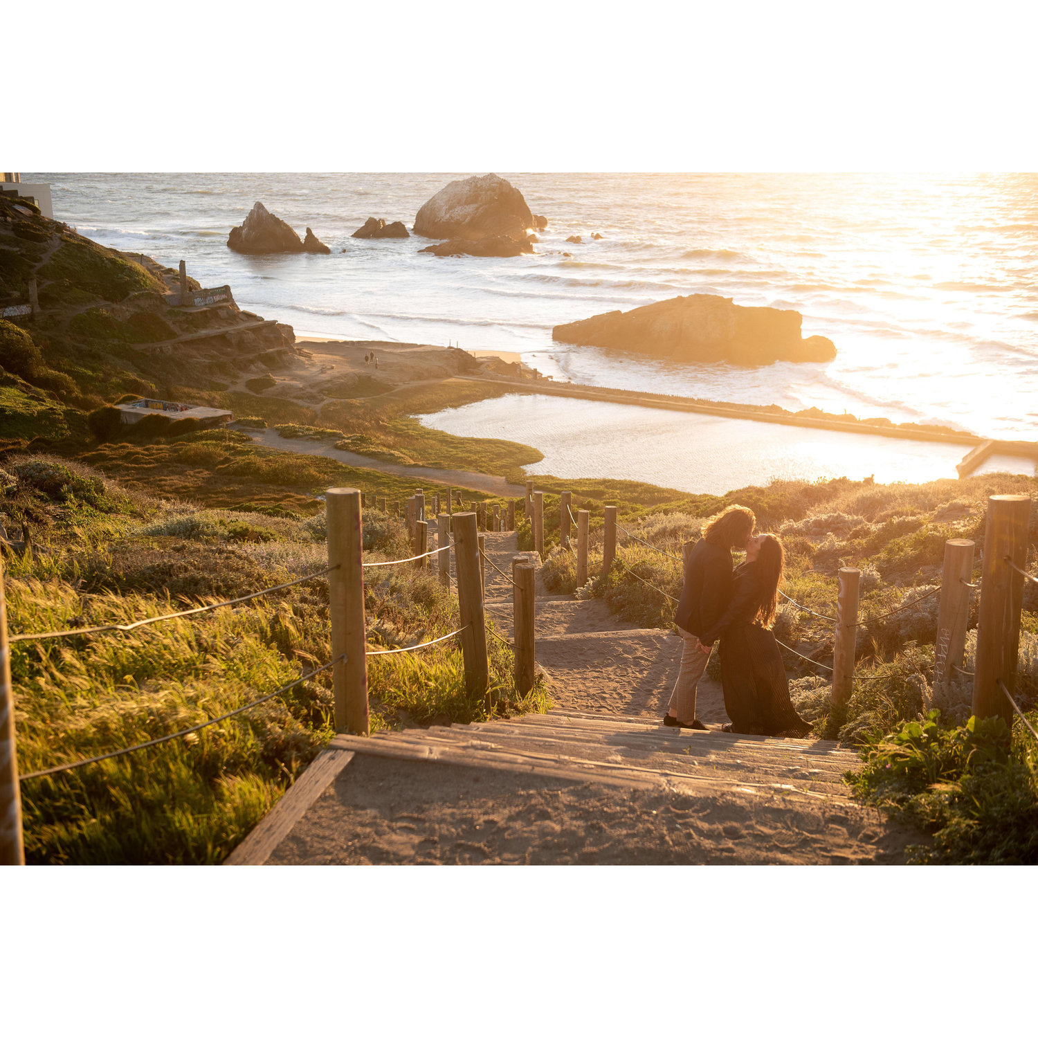 Engagement photos taken at Sutro Baths in San Francisco.