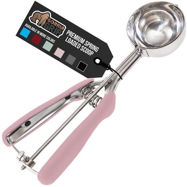 Gorilla Grip Premium Fruit, Cookie and Ice Cream Spring-Loaded Scoop, 4 TBSP Scooper Size 16, Comfortable Disher, Easy Squeeze Handle, Durable Stainless Steel, Uniform Portions Every Time, Pink