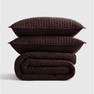 European Linen Cotton Stitch Quilt Set - Espresso