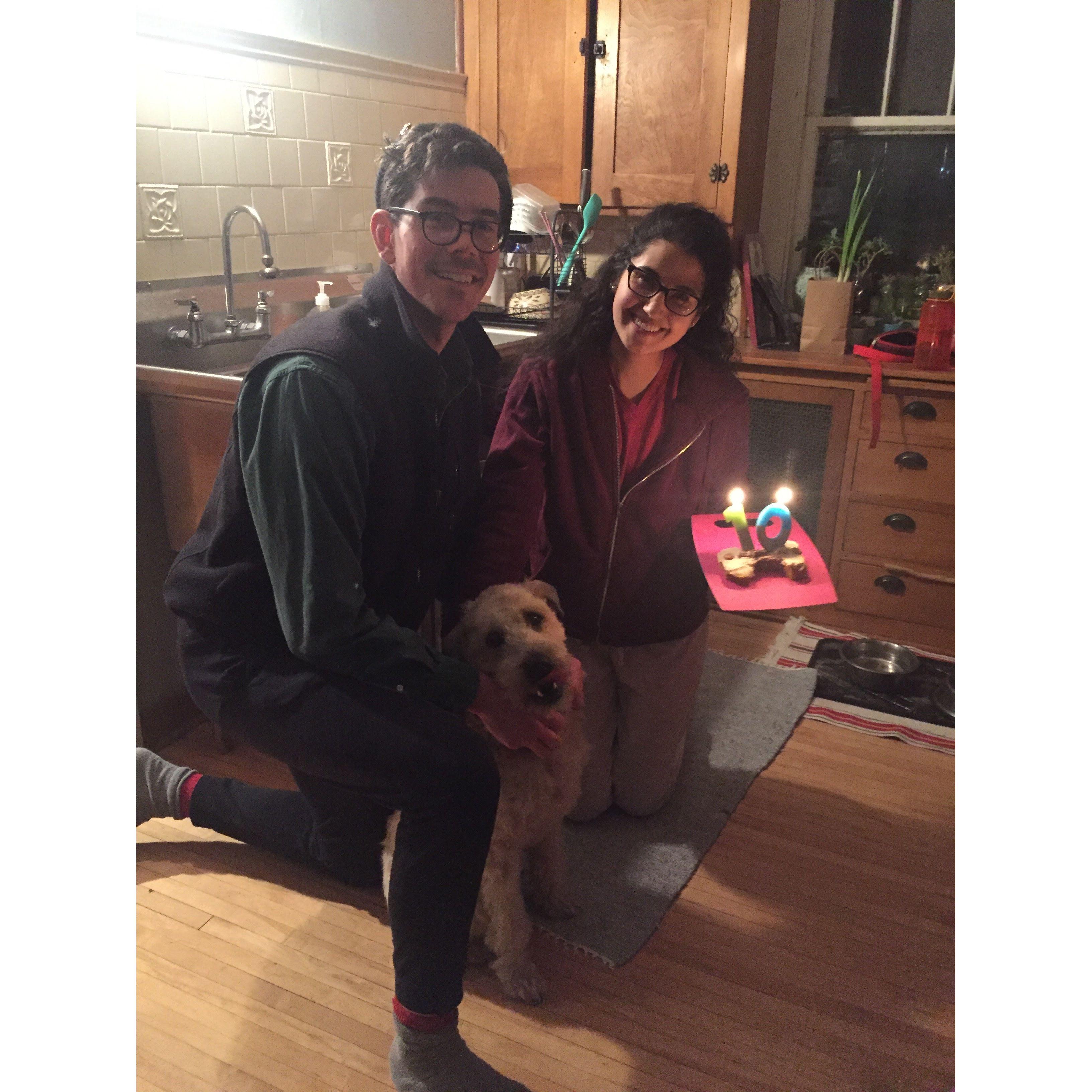 Celebrating Murray's 10th birthday in December 2021