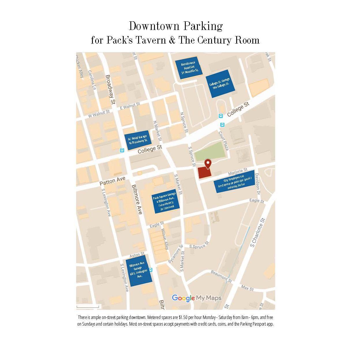 A Map of Available Parking in the Area Surrounding the Reception Space!