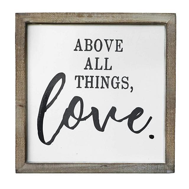 SANY DAYO HOME Wall Decor Signs with Inspirational Sayings 12 x 12 inches Rustic Wood Framed Modern Farmhouse Wall Hanging Art - Above All Things, Love