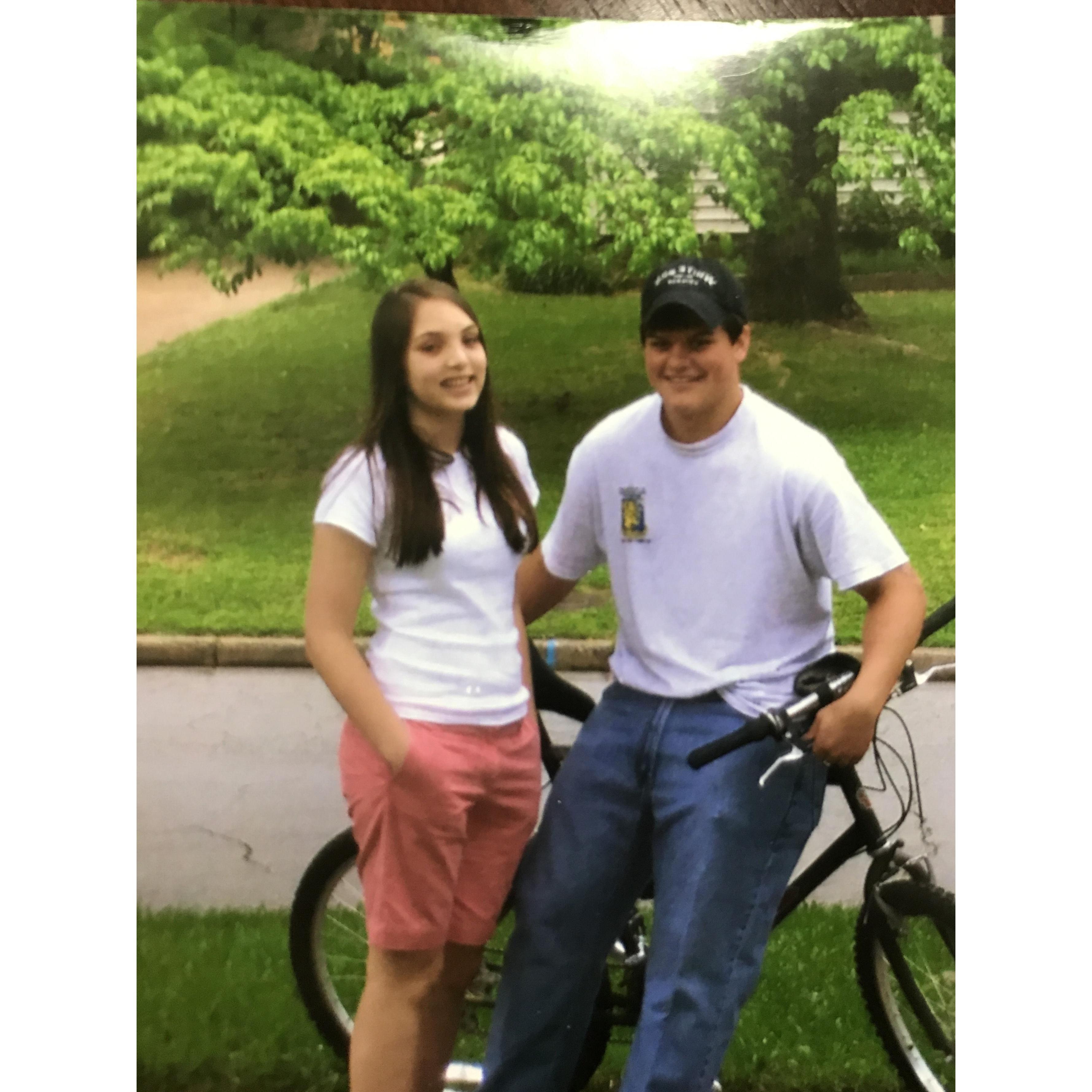 One of our favorite photos— guessing these are middle school days—when Ryan would ride his bike over.