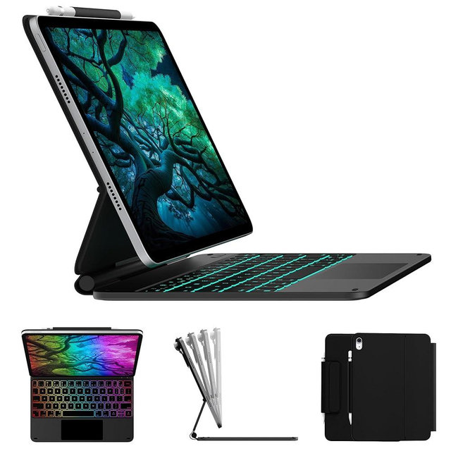 typecase Edge Keyboard Case for iPad 11th (A16, 2025) and iPad 10th Gen 10.9 inch (2022) – Magnetic with Multi-Touch Trackpad, 11 Colors Backlight, Pencil Holder, Slim & Lightweight - Black