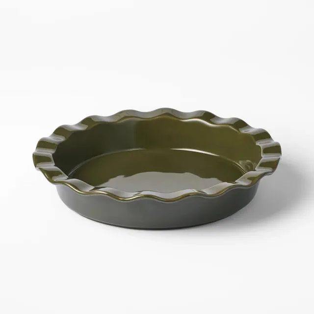 40oz Stoneware Ruffle Pie Dish Green - Figmint™