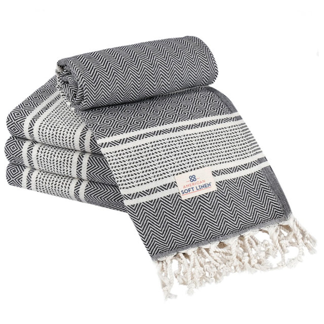 American Soft Linen Turkish Peshtemal Beach Towels, 40" x 70" Size 4 Pack Swim Towels for Beach and Pool Towels