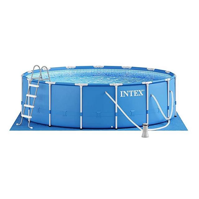 INTEX 28241EH Metal Frame Above Ground Swimming Pool Set: 15ft x 48in – Includes 1000 GPH Cartridge Filter Pump – Removable Ladder – Pool Cover – Ground Cloth