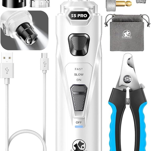 Dog Nail Grinder with 2 LED Lights Powerful 2 Speeds Super Quiet Dog Nail Trimmers with 3 Grinding Wheels Rechargeable Pet Dog Nail Clippers for Large Medium Puppy Dogs Dog Nail File Cat Nail Clipper