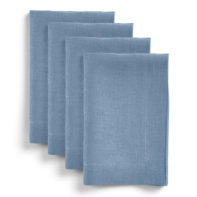Solino Home Linen Dusty Chambray Blue Dinner Napkins Set of 4, 20 x 20 Inches | Diana Medium Weight for Dining Table, Holiday and Everyday Table Decor