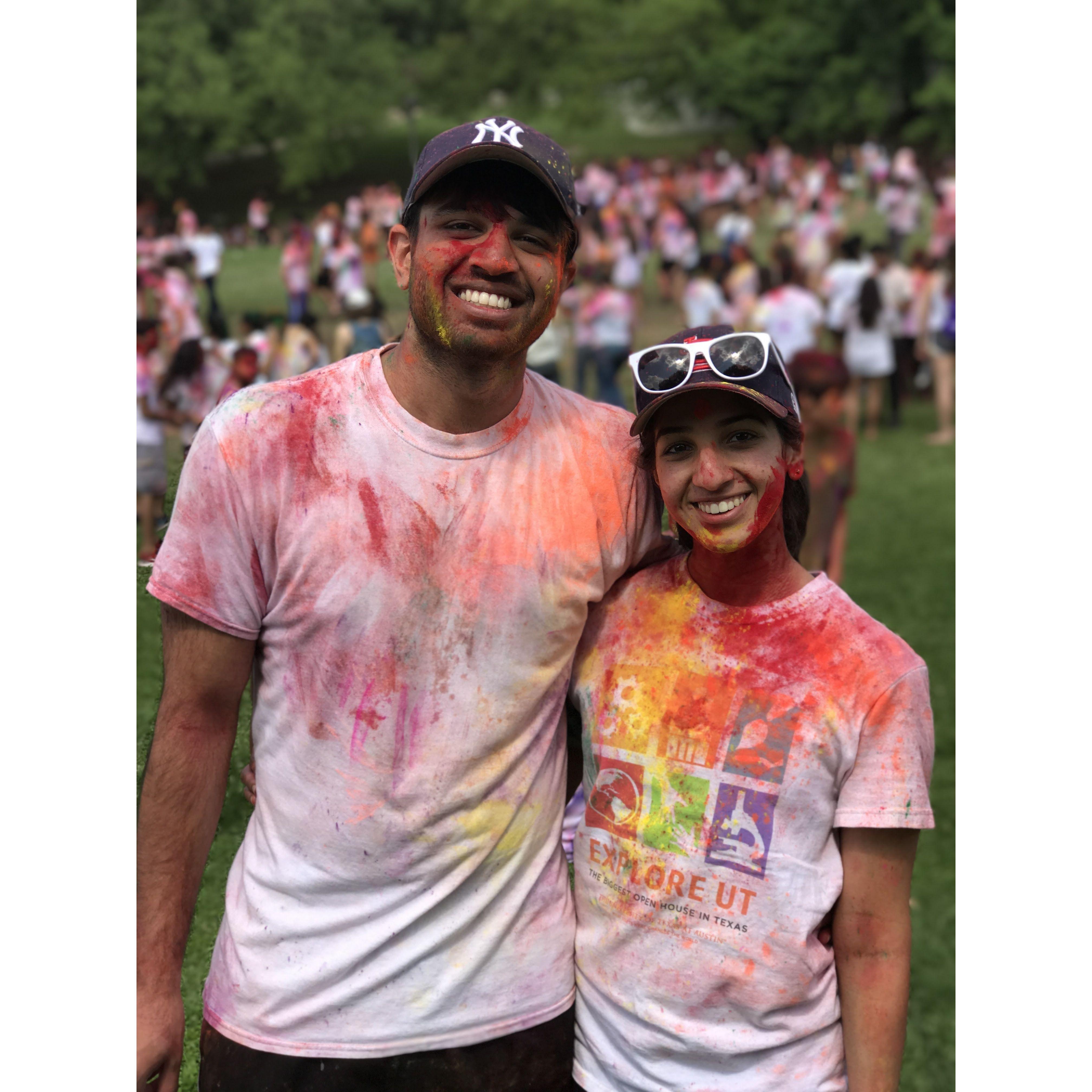Our first Holi together at UT in March 2017.