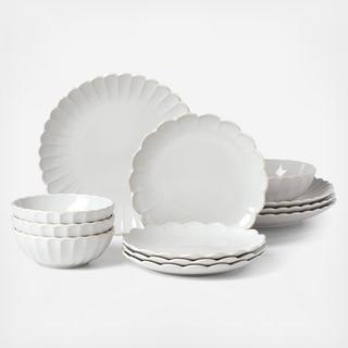 French Perle Scallop 12-Piece Dinnerware Set, Service for 4