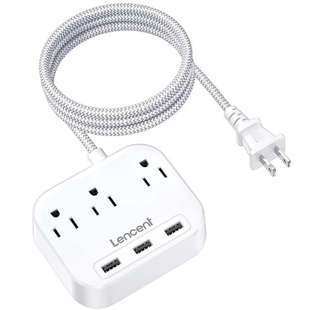 LENCENT 2 Prong Power Strip, 3 Prong to 2 Prong Outlet Adapter, 6.6ft Braided Extension Cord with Polarized Plug, 3 AC Outlets & 3 USB(5V 3.4A Max), Wall Mountable, Ideal for Non-Grounded Outlets