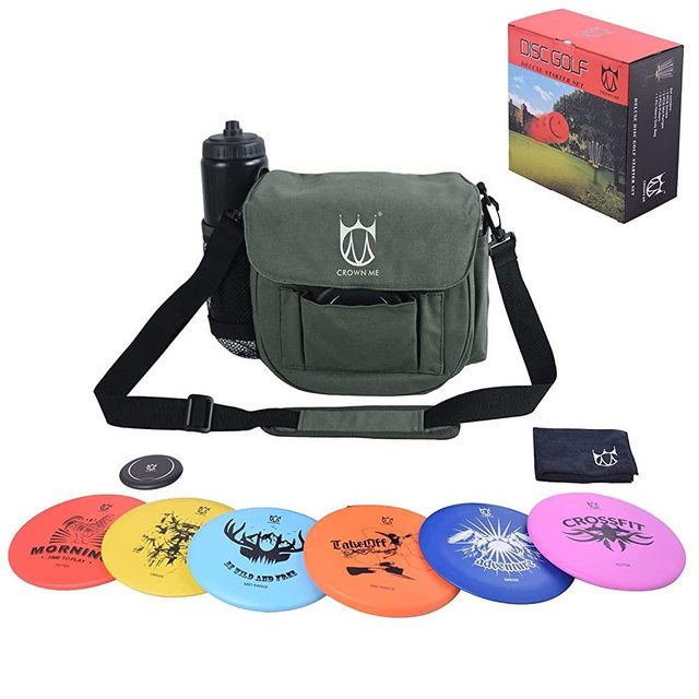 CROWN ME Disc Golf Set, Disc Golf Starter Set,Includes 1pc Bag with Water Bottle Pocket and Accessory Pocket, 2pcs Drivers, 2pcs Mid-Ranges, 2pcs Putters, 1pc Mini Disc Marker and 1pc Towel