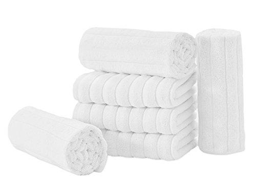 Classic Turkish Towels Luxury Ribbed Hand Towels- Soft Thick Jacquard Woven 6 Piece Bath Set Made with 100% Turkish Cotton (White, 20X32 Hand Towels - 6 Piece Set)