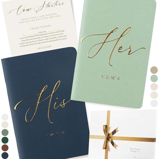 ARTESORI Wedding Vow Book for Her & Him, Soft Touch, Gold Engraving, 28 Lined Pages, Wedding Vow Books His and Hers, Wedding Essentials, Wedding Registry Gifts, His and Hers Gifts [Mint & Navy]