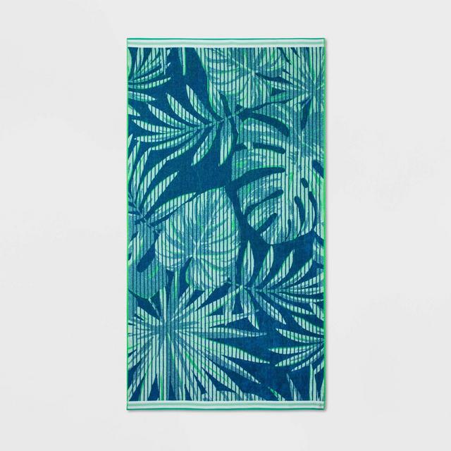 XL Palm Leaves Beach Towel Blue - Sun Squad™