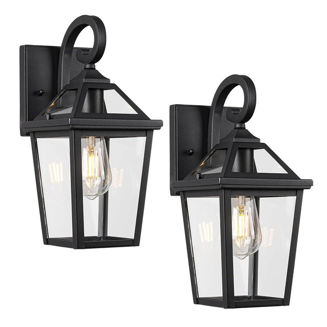 Diyel Colonial Outdoor Light Fixture, Exterior Light Sconces with Clear Glass for Front Porch, Waterproof Outdoor Wall Lantern in Black Finish for Home, 2PACK