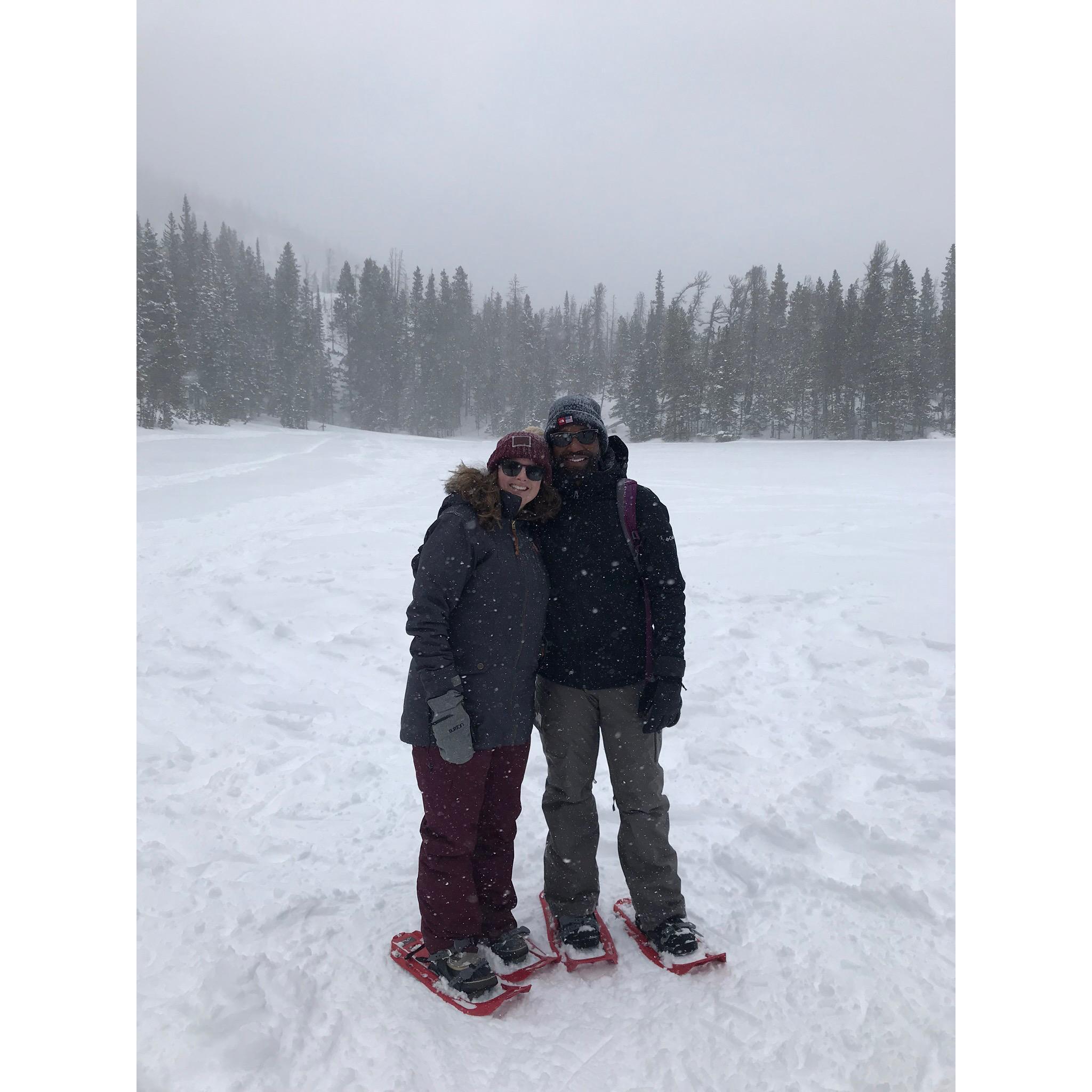 Snowshoeing in Rocky Mountain National Park in a blizzard with Laura!