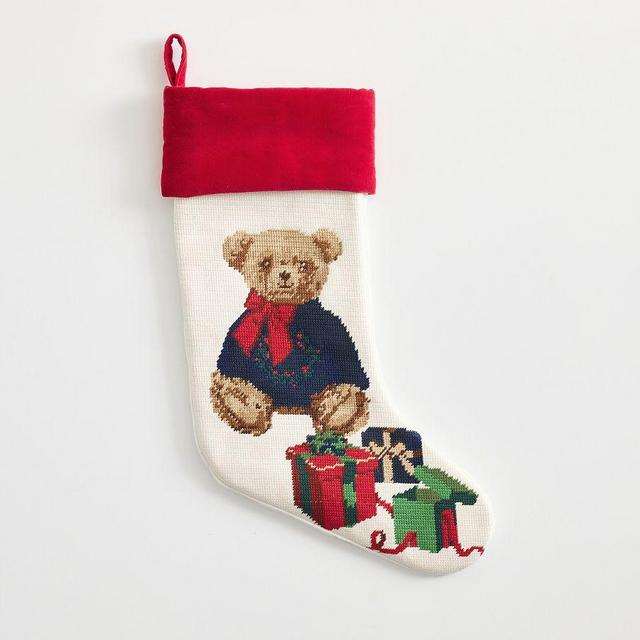 Needle Point Stocking Medium Bear With Bow