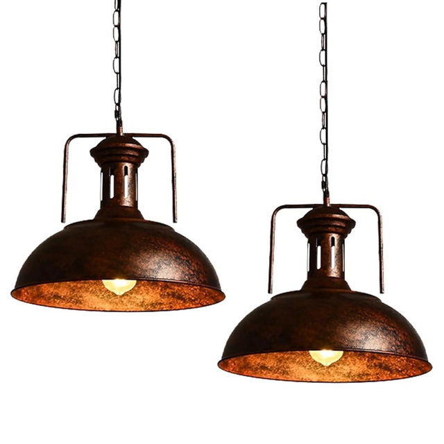 TAKEGO 16.14" 2 Pack Large Pendant Lights, Dome Copper Pendant Light, Farmhouse Hanging Light Kitchen Island, Vintage Pendant Lights Rustic Light Fixtures, Hanging Ceiling Lamp for Kitchen Island