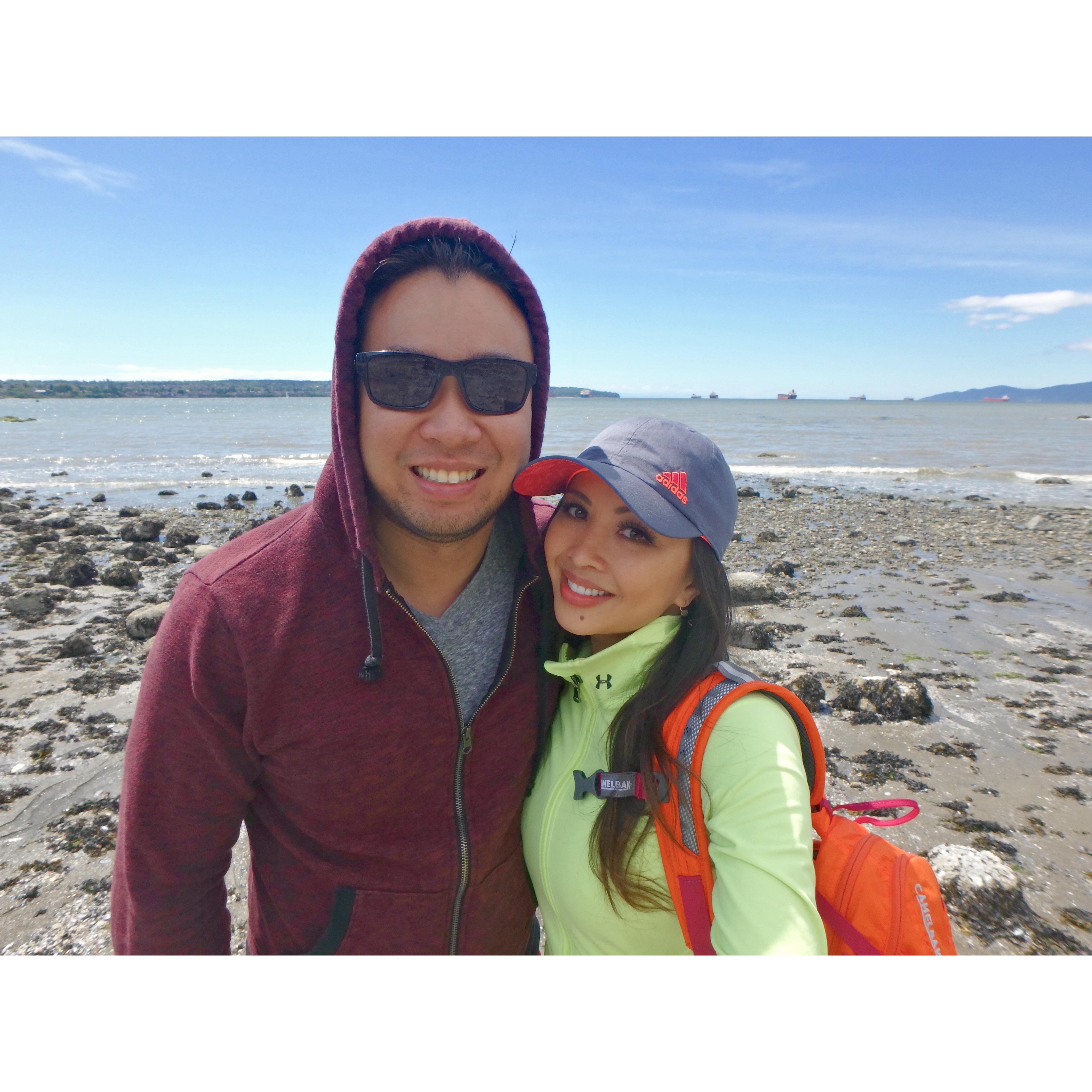 Trekking the rock beaches of Vancouver.