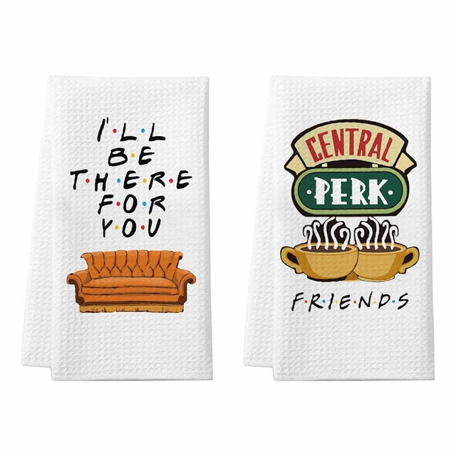 Homythe Friends Kitchen Towels, Friends Merchandise Gifts Kitchen Decor, 2 Pack Cute Friends Dish Towels - Birthday Housewarming Gifts for Friends Fans