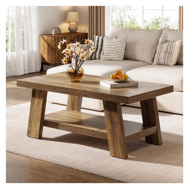 Tribesigns 47.24" Farmhouse Coffee Table, 2-Tier Wood Living Room Tables, Center Table with Storage for Living Room, Apartment, Bedroom, Office