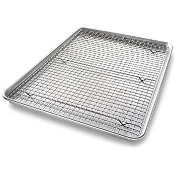 USA Pan 1607CR-1 Bakeware Extra Large Sheet Baking Pan and Bakeable Nonstick Cooling Rack Set, XL, Metal