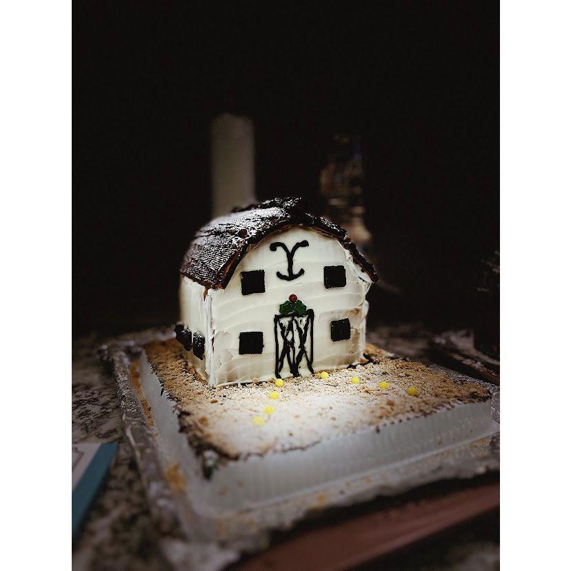 11/27/22- Hannah and Landon's "gingerbread barn" for Hannah's family's annual gingerbread structure competition.