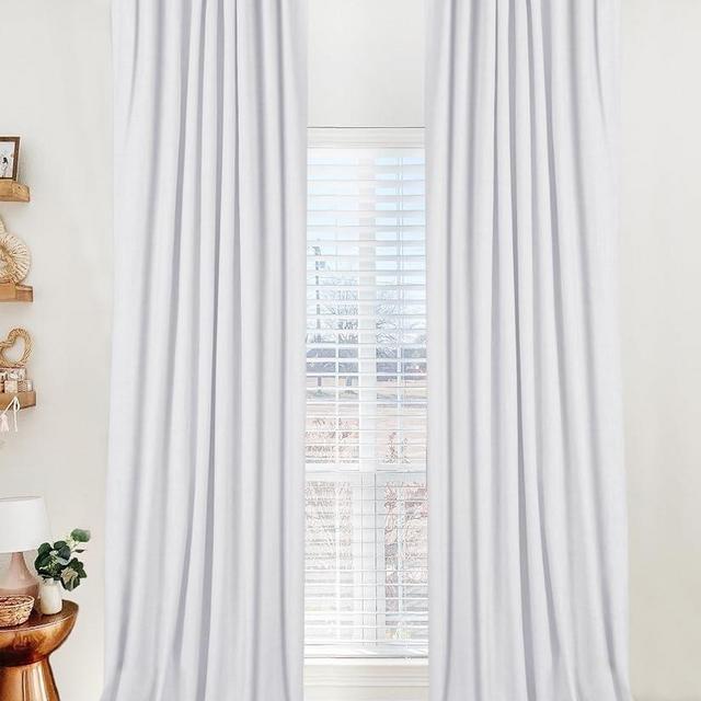 100% Blackout Shield Linen Blackout Curtains for Bedroom 120 Inches Long, Back Tab/Rod Pocket Living Room Drapes, Thermal Insulated Blackout Curtains 2 Panels Set, 50" W x 120" L, Bright White