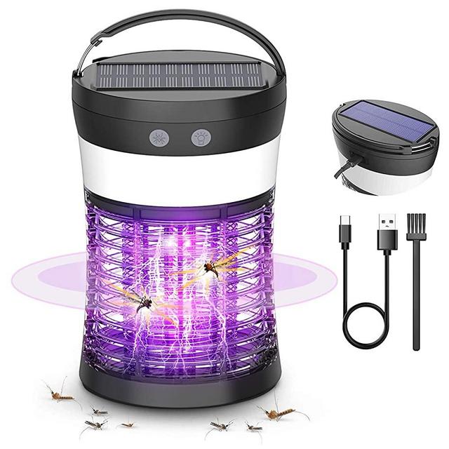 Bug Zapper Solar Powered, Electric Mosquito Zappers Killer, Anysun Portable Camping Lantern with SOS Emergency Light, Rechargeable Insect Fly Pest Attractant Trap for Outdoor Indoor Patio Backyard