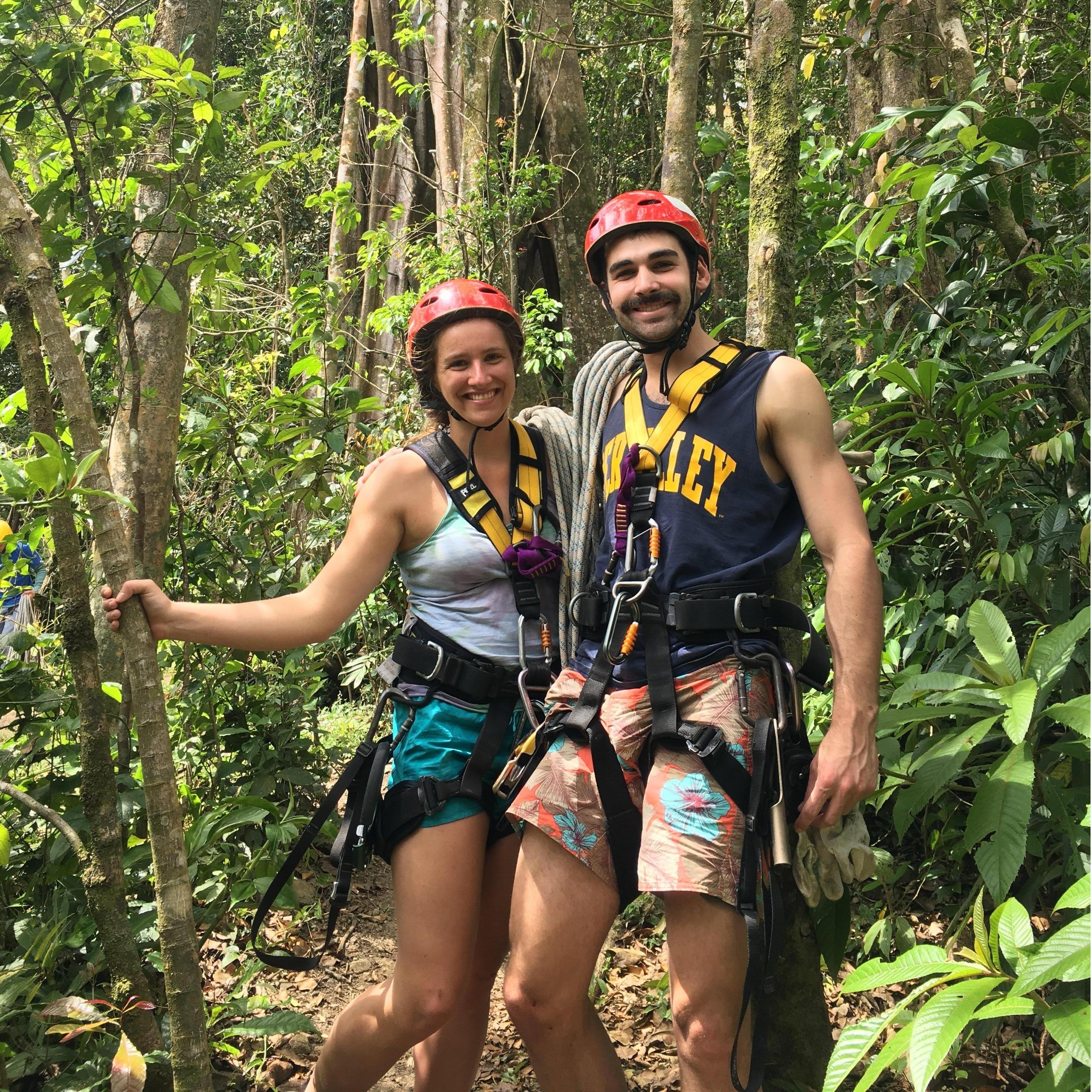 Our first vacation together, tree climbing in Costa Rica.