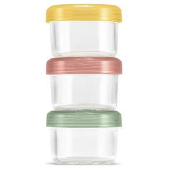 Ello Color Lock 3-Pack 4oz Reusable Glass Condiment Containers with Screw-on Leak-Proof Lid, Perfect for Salad Dressing Sauce Dips, Lunchbox Picnic, BPA-Free, Desert Festival