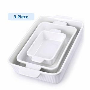 Ceramic Bakeware Set,Porcelain Baking Dishes for Oven,Rectangular Lasagna Pans for Cooking, Kitchen, Cake Dinner,White